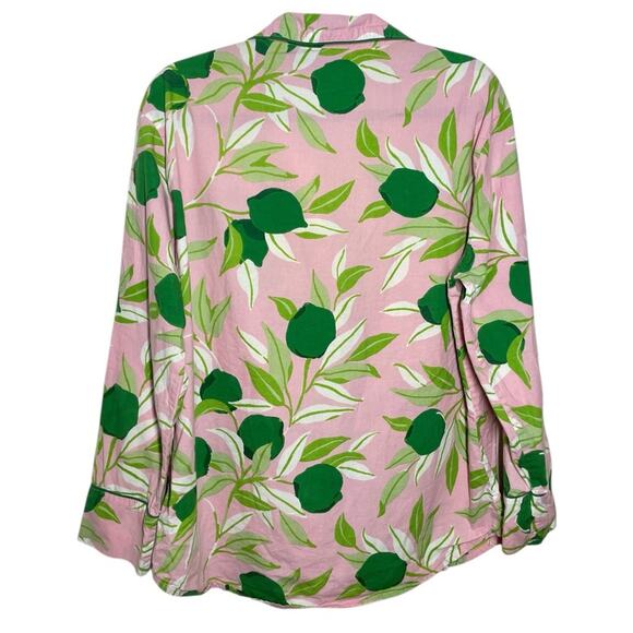 Printfresh Organic Cotton Pink Green Lime Print Long Sleeve Pajama Top Small - Picture 2 of 8